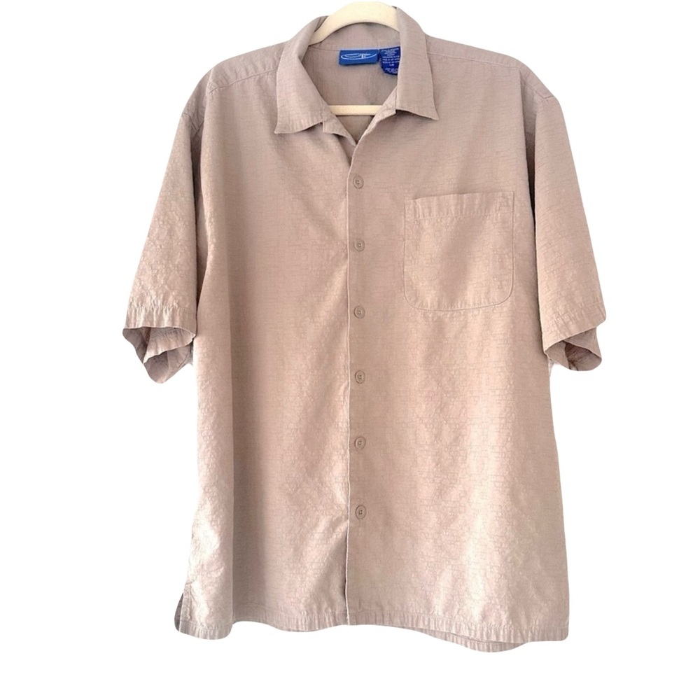 Op mens size L short sleeved khaki shirt Aloha Tropical Hawaiian beach vacation